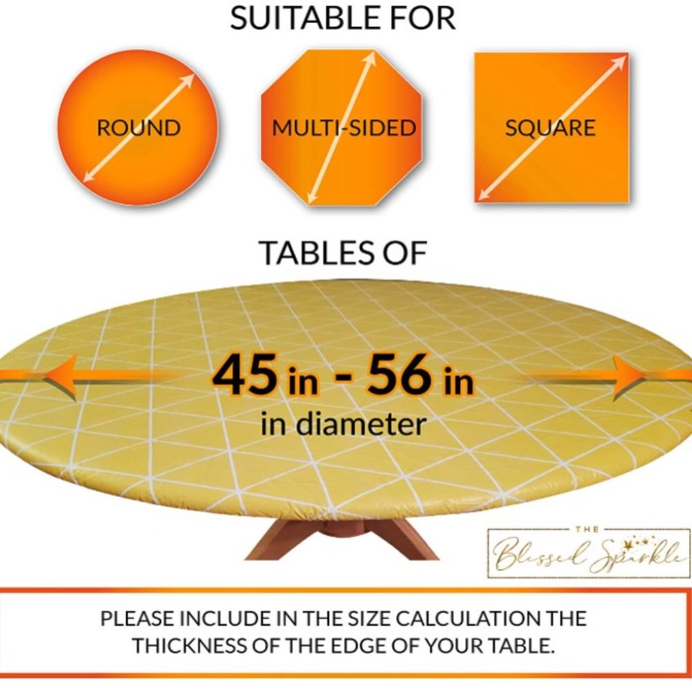 The Blessed Sparkle Vinyl Fitted Elastic Tablecloth (40" - 44" Diameter* Yellow)